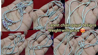 Silver Anklets पायल 😍 latest 2024 designs light weight Daily use चांदी पायल with weight & price l