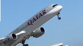 Qatar Airways take off flight Boeing A350 Qatar# hamad# airport