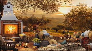 Fall Ambience | Cozy Autumn Porch Ambience | Cozy Fireplace, Autumn Sounds, Falling Leaves