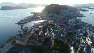 Drone Flyover of Alesund (Norway) City Center