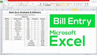 How To Entry Bill in Microsoft Excel | Billing in Microsoft Excel | Basic Guru