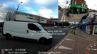 Impatient driver RK11WHN turns right from the left side of cyclist.