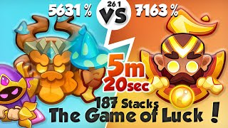 Monk 187 Stacks and The LUCK! 5 min 20 sec | PVP Rush Royale