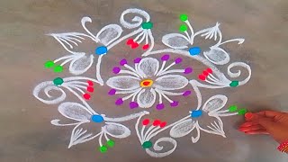 5x1 dots simple rangoli designs|daily rangoli|Tuesday rangoli|festival rangoli|apartment rangoli