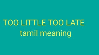 TOO LITTLE TOO LATE tamil meaning