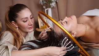 ASMR Luxurious Hair Scalp Check & Water Spa: Examination, Brushing, Scraping, Hair Mask Wash & Rinse