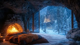 Relax in a Cozy winter Cave with Blizzard - Fireplace Sounds & Calming Snow ASMR for Deep Relaxation