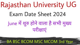 Rajasthan University BA, BSC, Bcom exam time table 2024| rajasthan university UG PG Exam Date Sheet