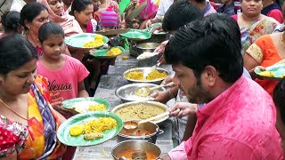 Hungry People Eating - Veg Paluv / Aloo Kurma / Dall Rice / Samber Rice - Street Food Hyderabad