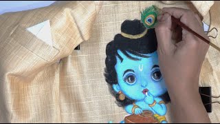 Fabric Painting #113 l Chinni Krishna and Cow Painting idea on a Kid's Dress l Step-by-Step process