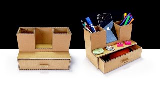 How to make a desktop organizer out of cardboard | ชั้นใส่ดินสอ ปากกา โทรศัพท์