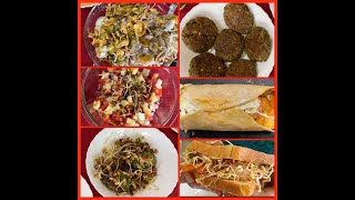 Six Assorted Dishes With Sprouts | Tacos | Dahi Chaat | Chaat Tikki | Salad | Sandwich | Cutlet