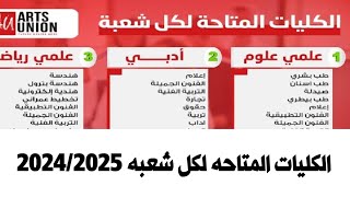 الكليات المتاحه لكل من شعبه الأدبى وعلمى رياضه وعلمى علوم 2024/2025