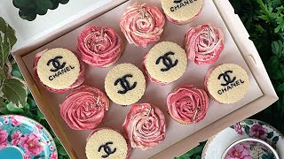 Chanel Strawberry Cupcakes ( No-Fondant,No-Stencil) คัพเค้กชาแนล ครีมชีสสตอเบอร์รี่