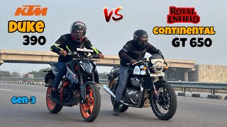 ktm duke 390 gen 3 vs royal enfield continental GT 650 | DRAG RACE | shocking result 😱