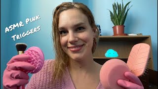 [ASMR] Relaxing Pink Triggers + Pink Rubber Gloves ( Head massage, brushing your hair/Face)