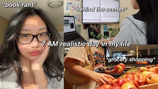 7AM CHILL DAY IN MY LIFE AS A COLLEGE STUDENT | grocery shopping, cooking, anime & book rant 📚