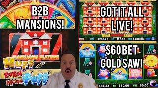 LIVE High Limit GOLD BUZZSAW and 15 MANSIONS!  On Huff n' Even More Puff