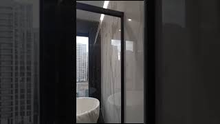 ДВЕРЬ В ДУШЕВУЮ НИШУ SLIDE DOOR GK-862, ПРОФИЛЬ ЧЕРНЫЙ МАТОВЫЙ, ПРОЗРАЧНОЕ СТЕКЛО