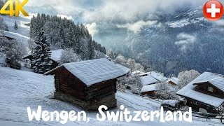 Wengen, Switzerland 4K - The most Beautiful Winter Destinations - Snowy Walk in Swiss alps