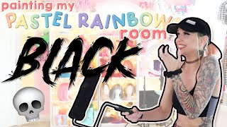 I PAINTED MY PASTEL RAINBOW ROOM BLACK!!! 💀🖤 Ghoul Garden Room Transformation | Skeletons & Autofull