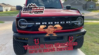 Kingdom Off-Road recovery shackles on a Brand new Ford Bronco in Race red