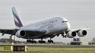 EXTREME CLOSE UP Emirates Airbus A380 "SUPER JUMBO" Landing at Copenhagen Airport