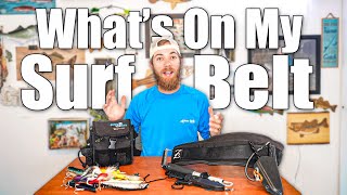 What's On MY Surf Belt - Get Reel Bass Fishing Surf Bag - Long Island Beach Fishing Lures, Pliers