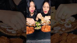 Dasa and chicken and chutni eating asmr by sister #shortvideo #viralvideo #mukbang #streetfood