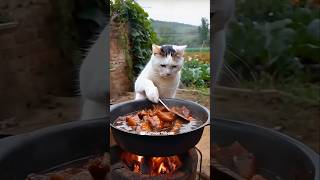 Cat cooking soy sauce chicken #catvideos #cat #cute