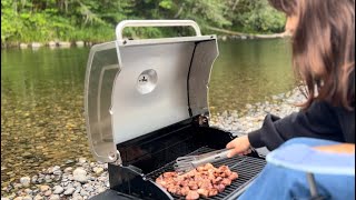 Incredible juicy barbecue. Cooking on the riverside. ASMR COOKING. Easy salad  #cooking #asmrsounds