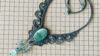 编绳翅膀图案包石项链制作过程2-2/macrame/饰品制作