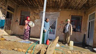 A narrative of nomadic life: washing carpets and blankets and cleaning the house