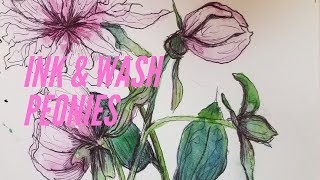 Ink and Wash Peonies Watercolor My Process