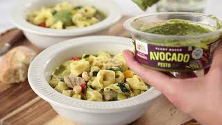 Chicken Tortellini Soup with Avocado Pesto