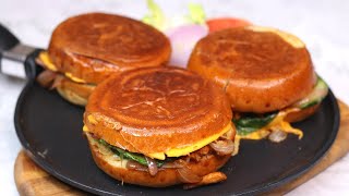 চিকেন তাওয়া বার্গার ( স্ট্রিট ফুড স্টাইলে ) ॥ Chicken Tawa Burger ॥ Easy Burger Recipe ॥ Tawa Burger