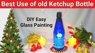 Bottle art | Glass bottle painting 🙂 DIY glass painting |Ketchup bottle reuse |Bottle painting ideas