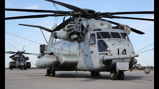 4K AVIATION B-ROLL - US Marine Corps CH-53E "Sea Stallion" helicopters depart Bahrain, 18Feb21