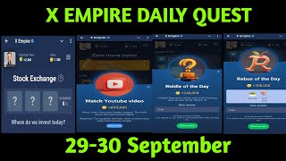 29-30September X Empire Daily Combo ||Riddle Of The Day || Rebus Of The Day || YouTube video code