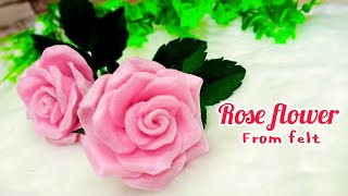 DIY rose flower from felt easy || tutorial membuat bunga mawar kain flanel || kreasi kain flanel