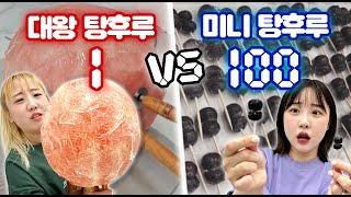 대왕 탕후루 1개 vs 미니 탕후루 100개..! 과연 성공 할 수 있을까?!