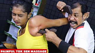 Painful Tok Sen Massage by Asim Barber | Body Pain Relief & Bone Adjustment 💈 Spine Cracking ASMR