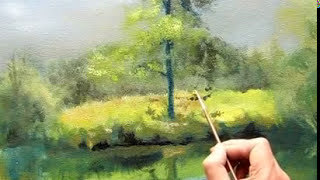 Pintar paisaje natural  al oleo  primera capa, Arboles y pasto  parte 4