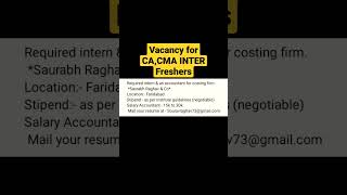 vacancy for CA , CMA Trainee|#job #cmainter #jobvacancy #cmafinal #ca #cma #shortsfeed #recruitment