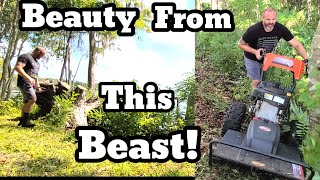 DR Mower clearing the shoreline, Pt 1 of building a beach #diy #homestead #garden #family #fun