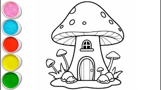 How to draw Mushroom house/ draw easy and colourful drawing/ step by step