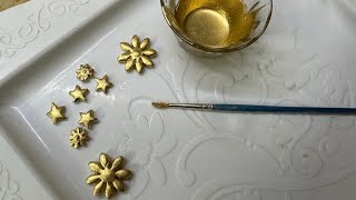 How to use Gold luster Dust on fondant ( without alcohol) By Ovenishdelights #golddust #fondant