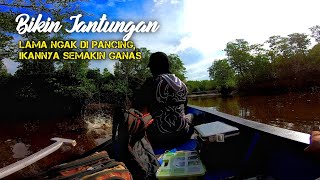 MANCING DI SUNGAI YANG AIR NYA TIDAK LAZIM TERNYATA IKANNYA MAKIN GANAS, UMPAN UDANG HIDUP