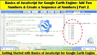 Basics of JavaScript for Google Earth Engine: Add Two Numbers & Create Sequence of Numbers | Part 2