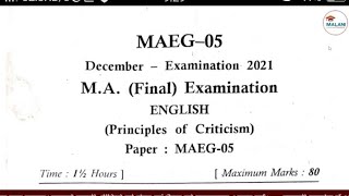 M.A. Final Exam English,MAEG-05 , VMOU KOTA